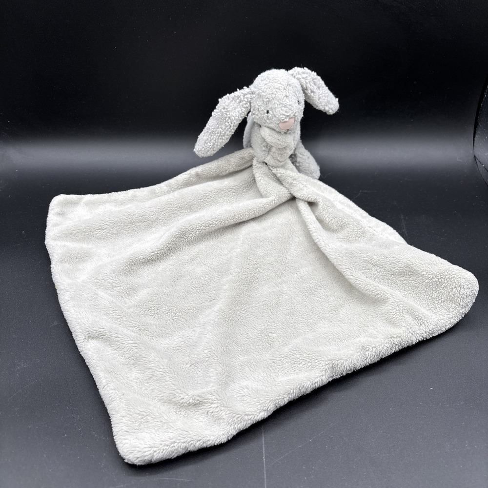 JELLYCAT Gray Plush Bunny Rabbit Lovey Security Blanket Jelly Cat Bashful